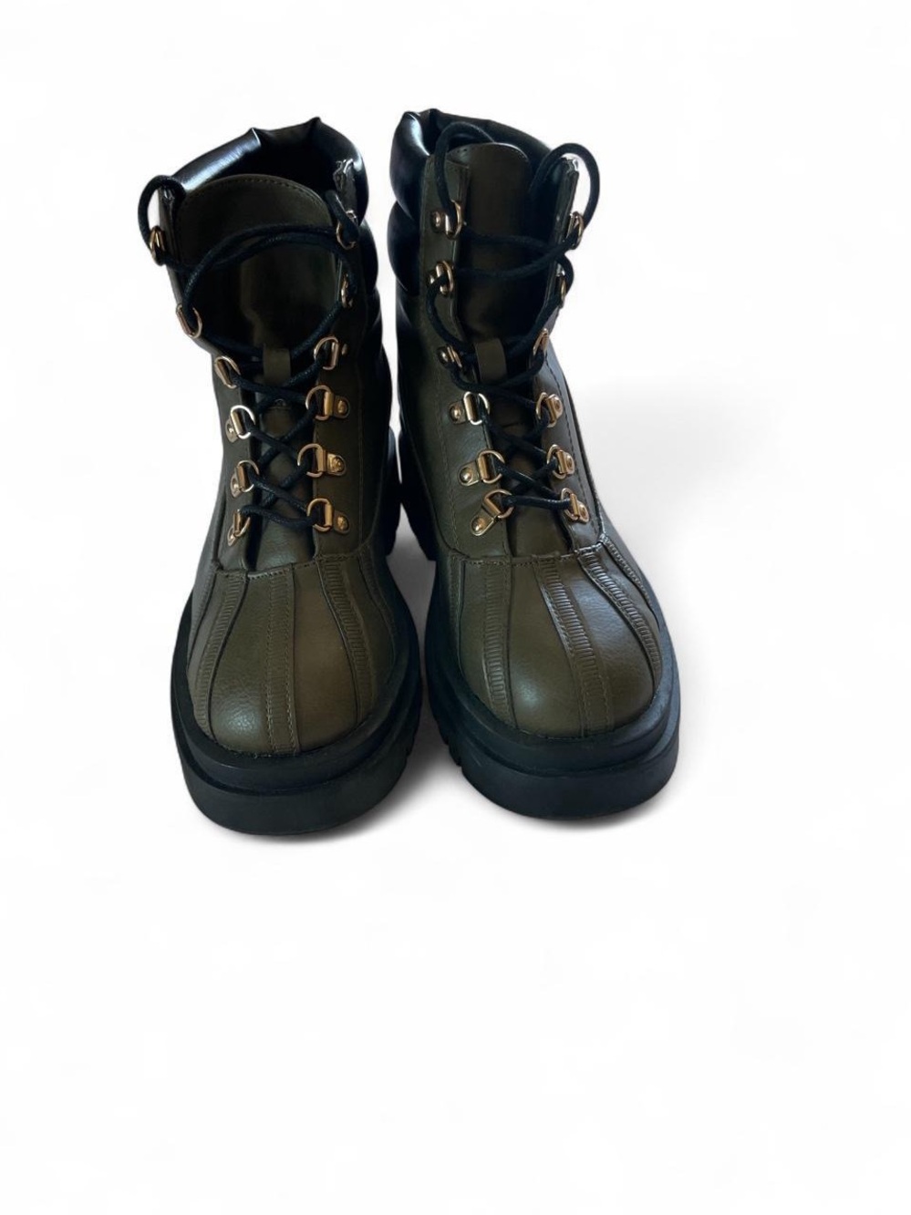 Shoe Dazzle Olive Green Lace-Up Platform Boots